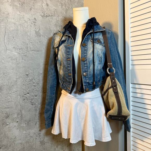 Highway Jeans Blue Demin Jacket with Hoodie & Zipper - Picture 3 of 7